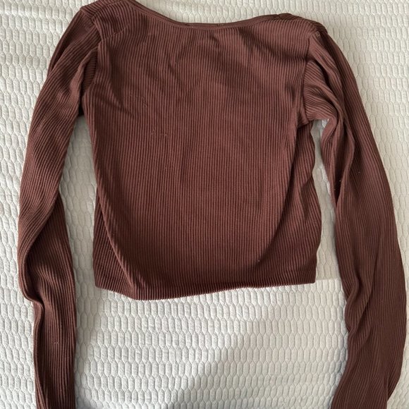 Zara Brown Long Sleeve Crop Top - Picture 5 of 5